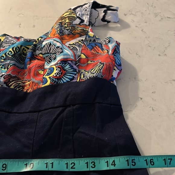 Nine West navy multi floral fitted flare dress Sz 8 - Picture 9 of 13